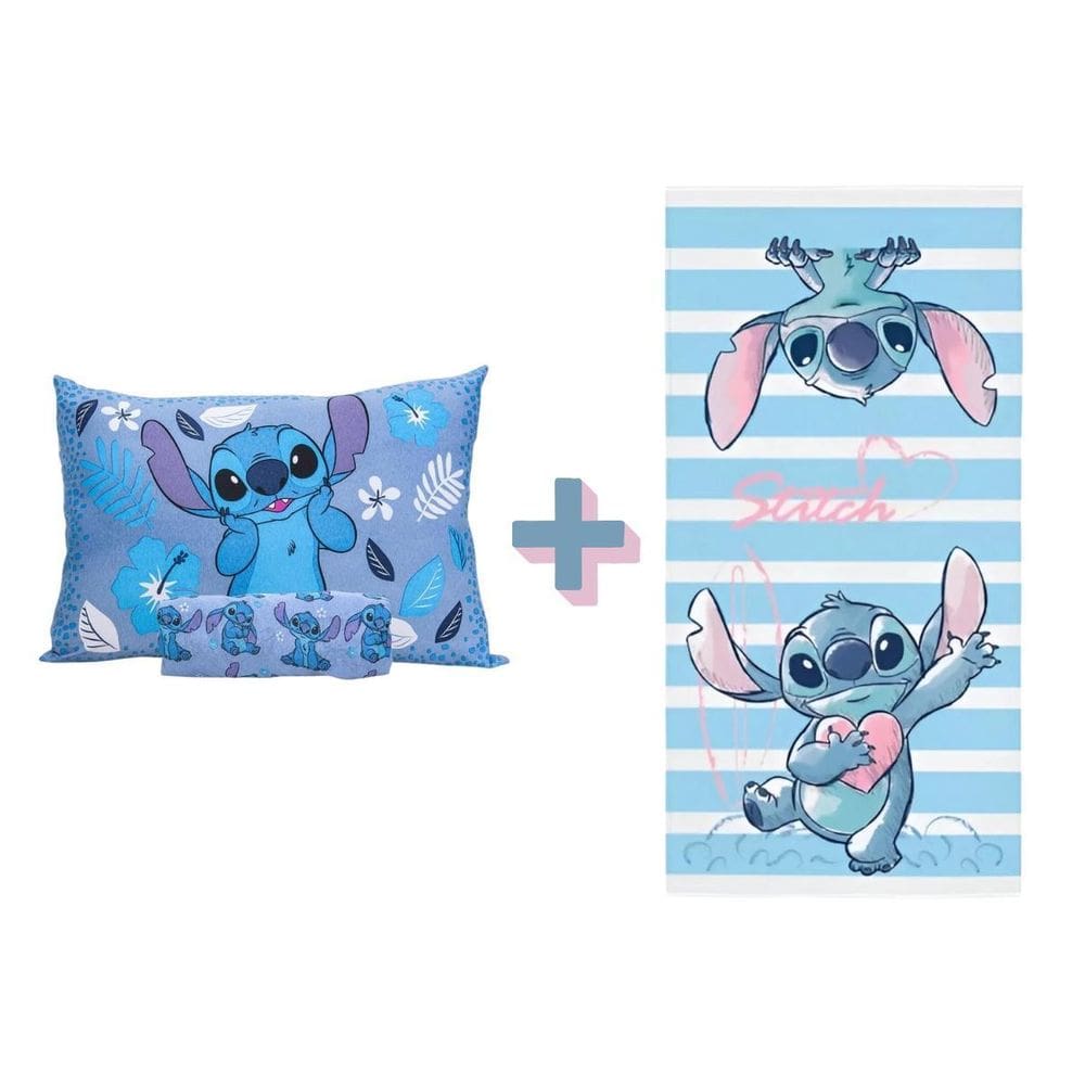 Kit Oficial Stitch Jogo De Cama + Toalha De Banho Aveludada