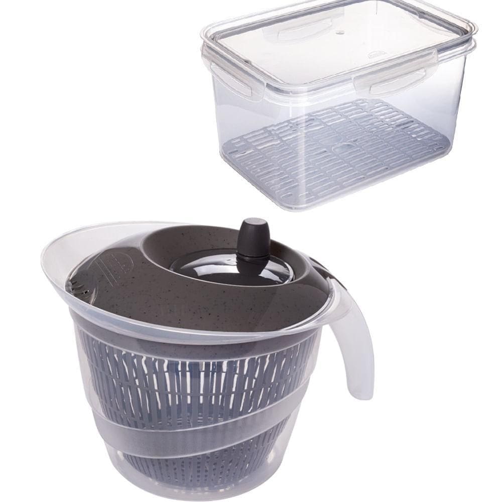 Secador De Saladas Manual 4 Litros Cinza Mais Guarda Salada