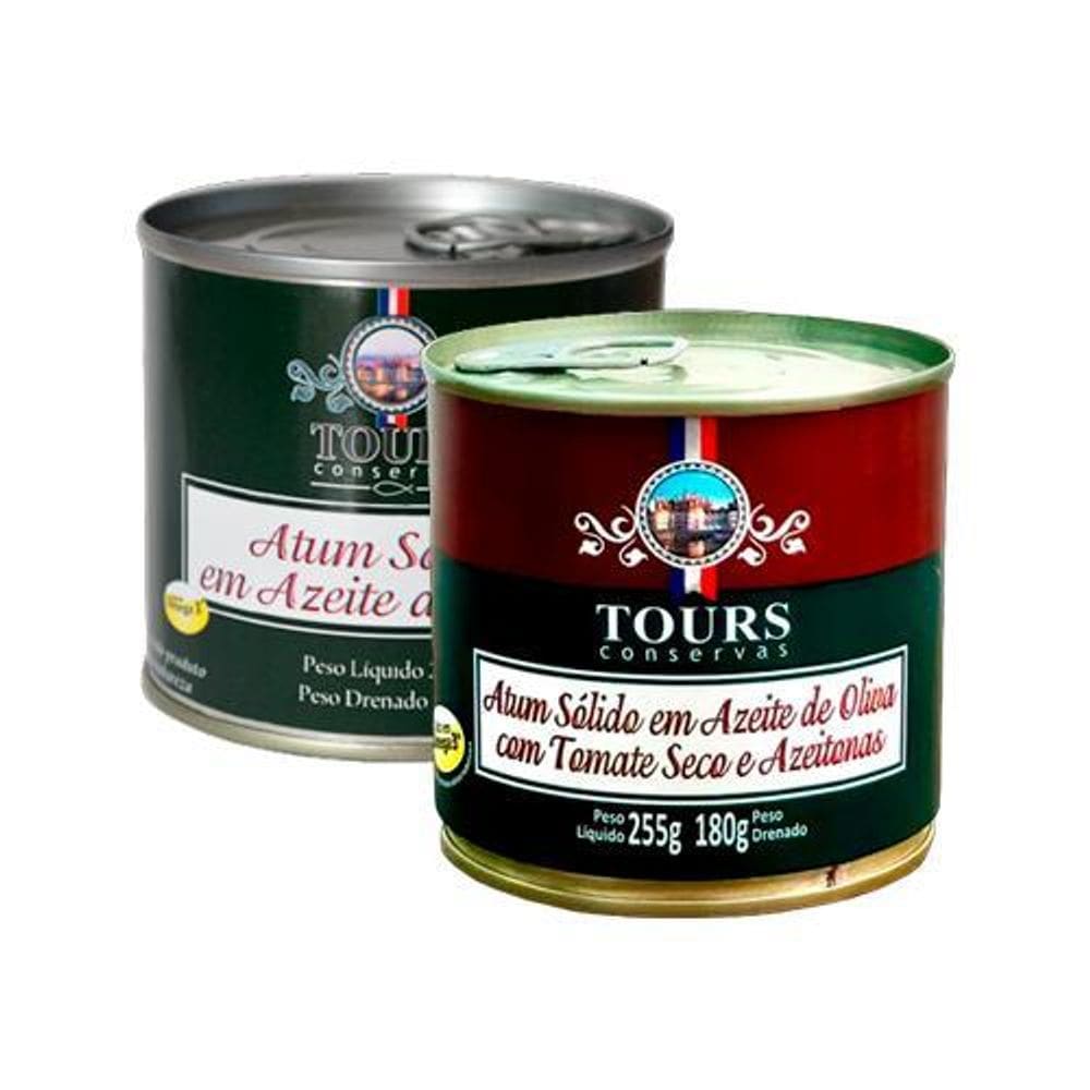 Kit 2 Atum Sólido Em Azeite Tours 255G: Puro, Tomate Seco