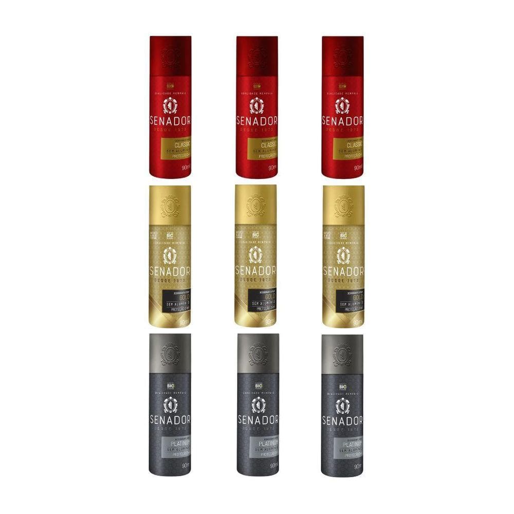 Kit Desodorante Senador 3 Classic + 3 Gold + 3 Platinum
