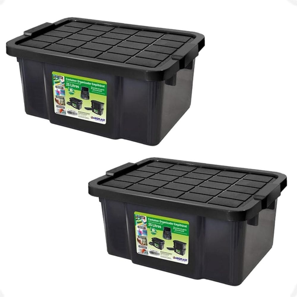 Kit 2 Caixas Organizadora Multiuso Preta 25L Empilhável
