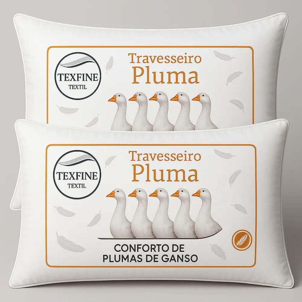 Kit 2 Travesseiro Pena De Ganso Texfine Silicone Macio Antiá