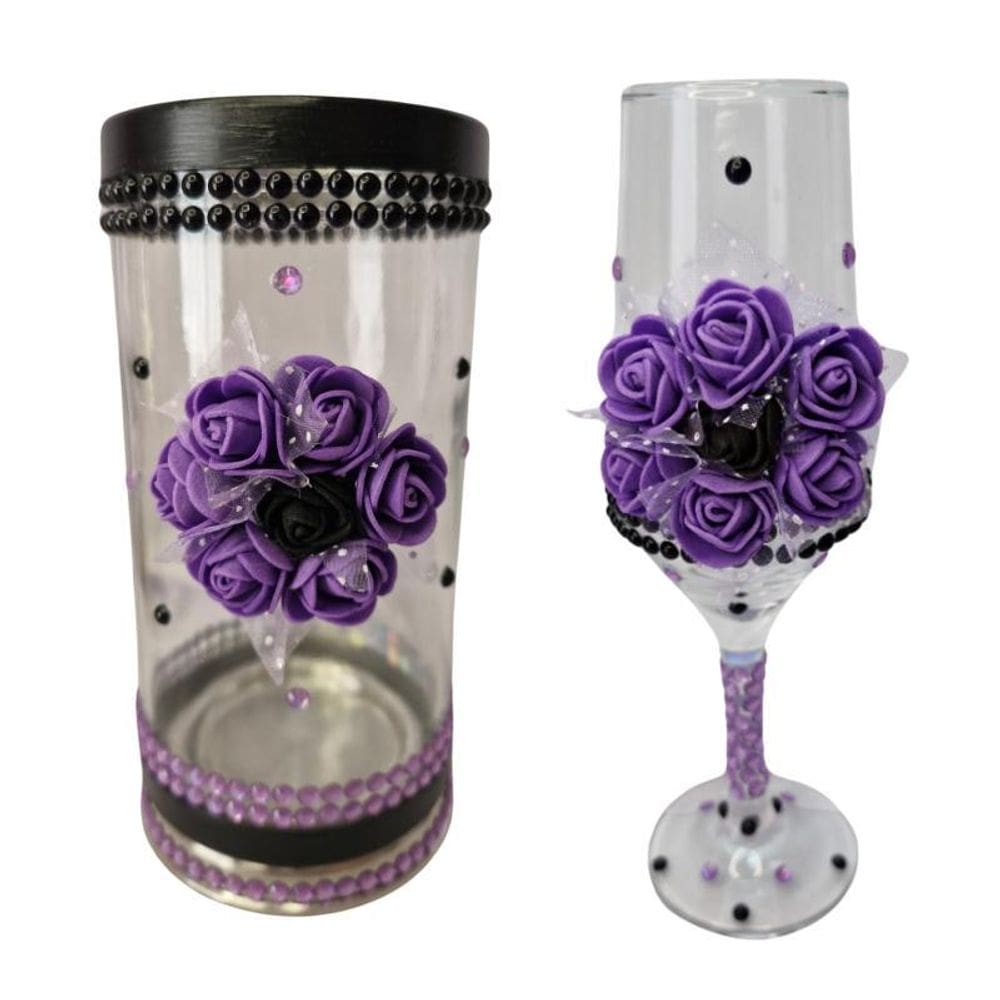 Kit Taça E Porta Vela Maria Mulambo Rosas Vidro + Presente