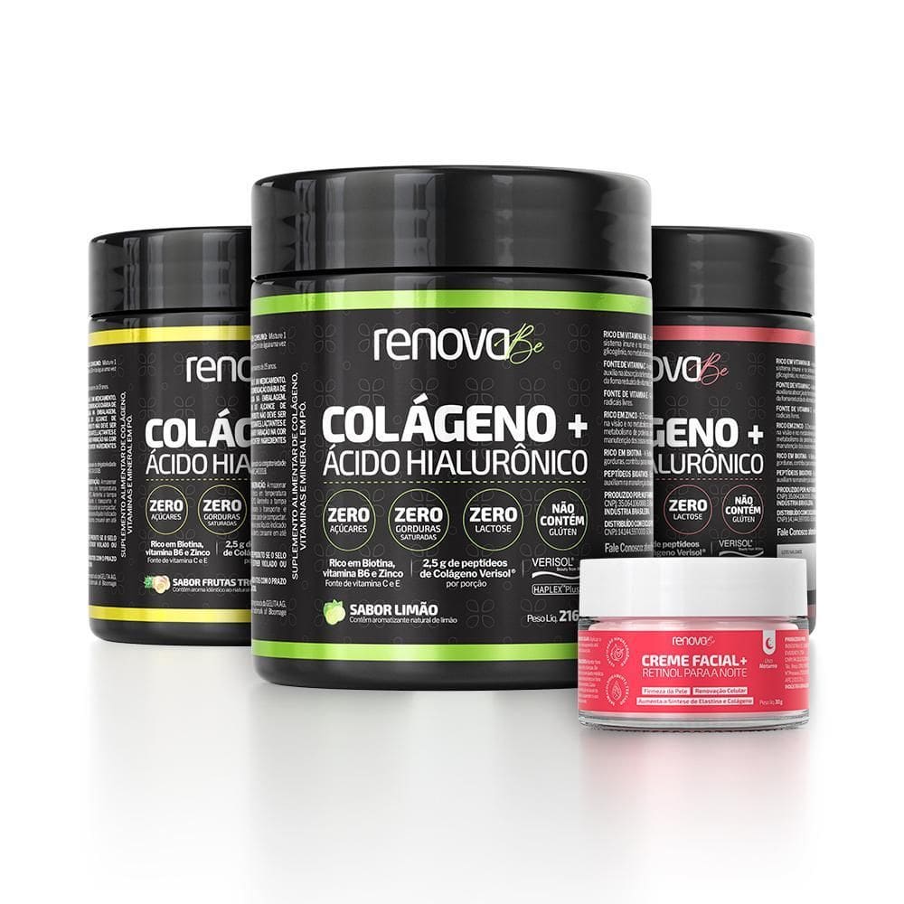 3 Potes Colágeno Verisol Renova Be + 1 Creme Facial Retinol