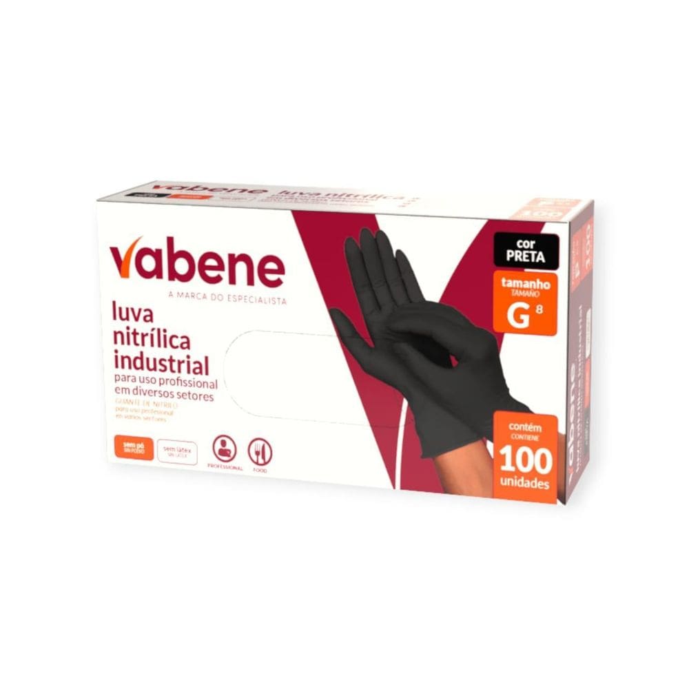 Luva Nitrilica Protecao Industrial Preta G Vabene 100Un