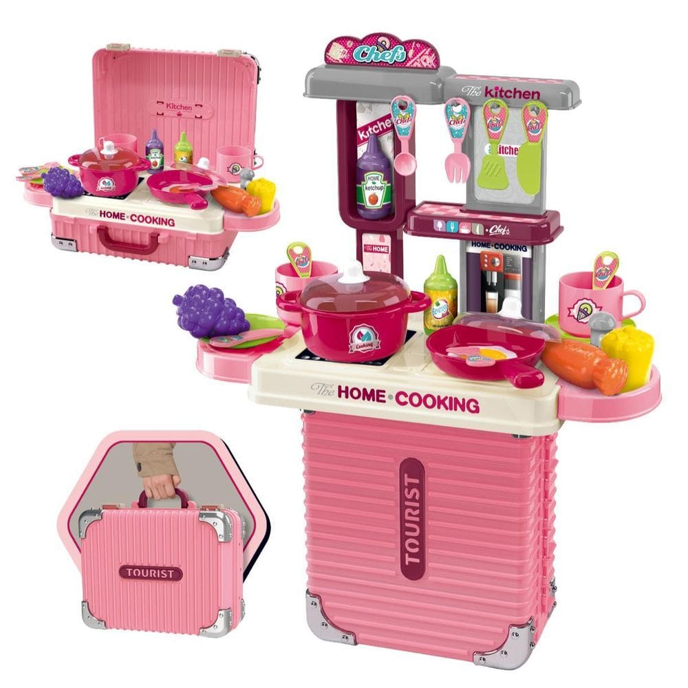 Cozinha Infantil Bancada 3 Em 1 Maleta C/31 Peças Maxi Toys