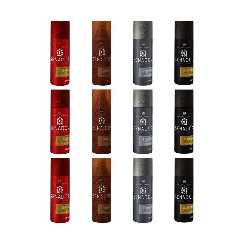 Kit 12 Desodorante Senador Classic+Country+Platinum+Seduct