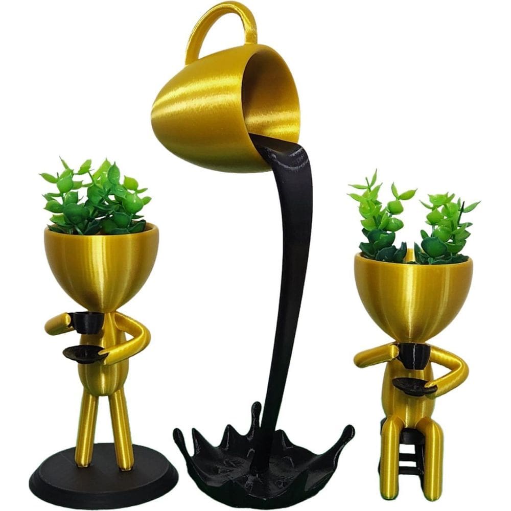 Cantinho Café Xícará Flutuante Vaso Bob Robert Plant Ouro/Pt