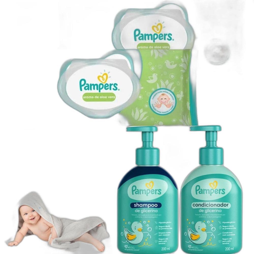 Kit Pampers Baby Shampoo Condicionador Lenços Umedecidos