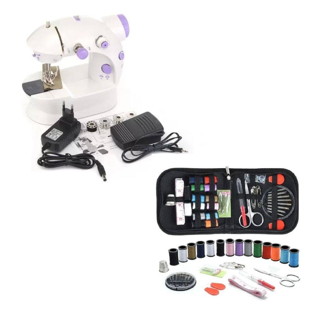 Mini Máquina De Costura Com Kit De Linhas Com 27 Itens
