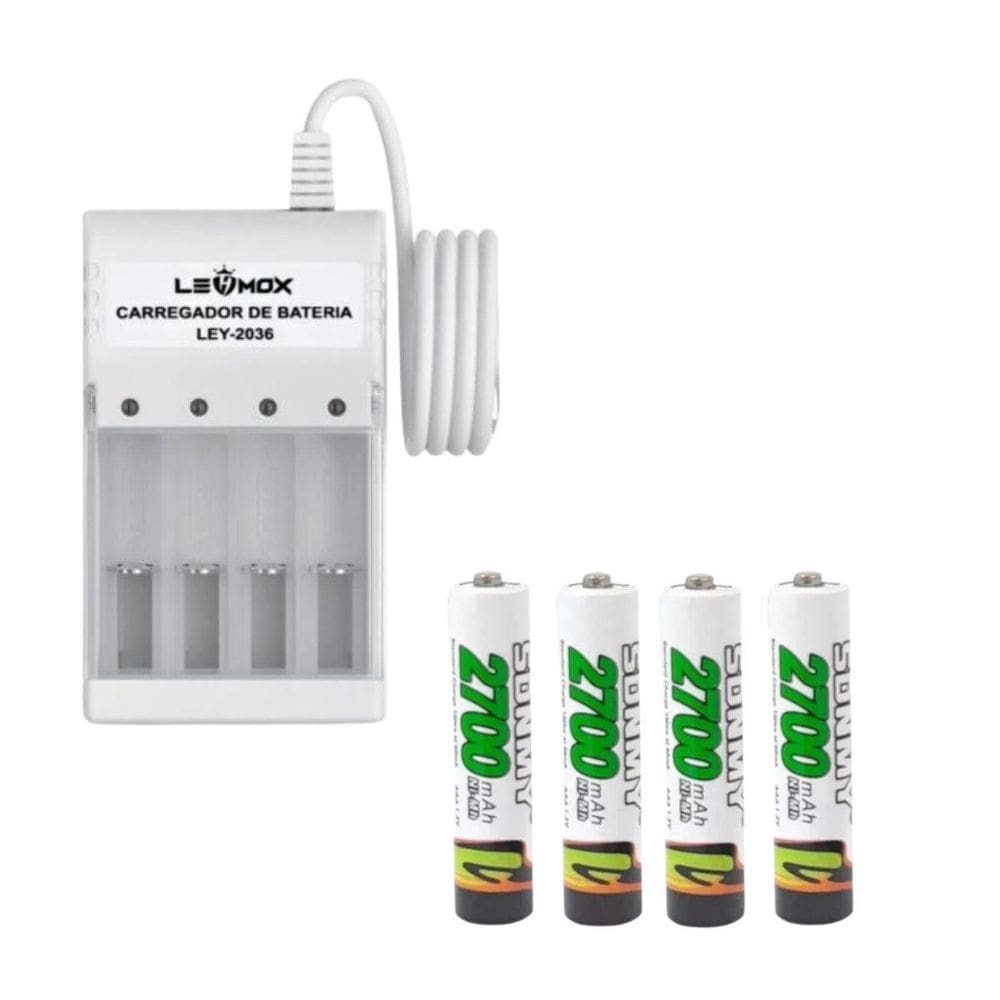 Kit Carregador De Pilhas E Baterias Aa Mais Baterias 4700