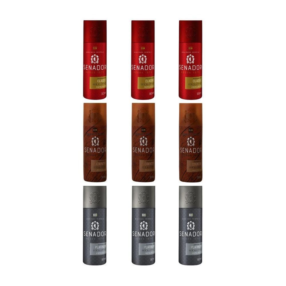Kit Desodorante Senador 3 Classic + 3 Country + 3 Platinum