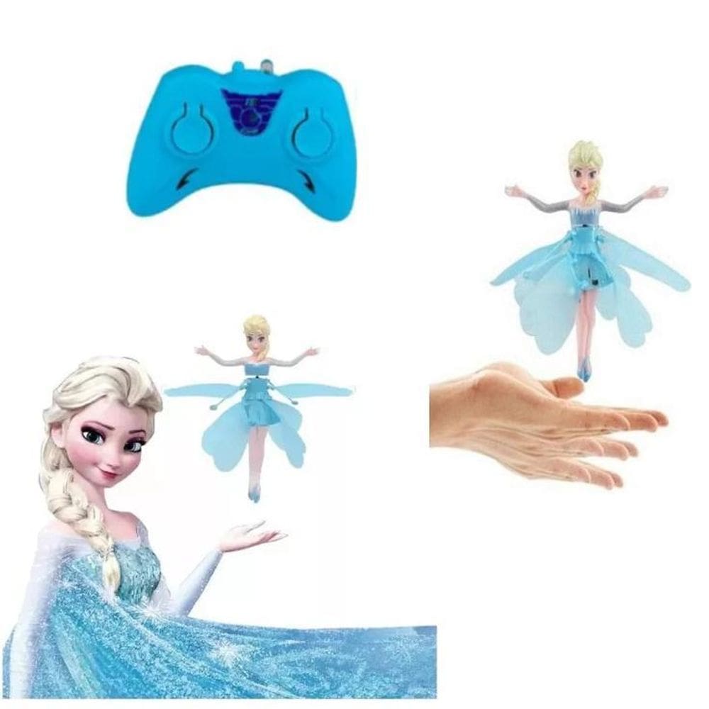 Boneca Controle Remoto Voadora Azul Voa Verdade Recarregavel