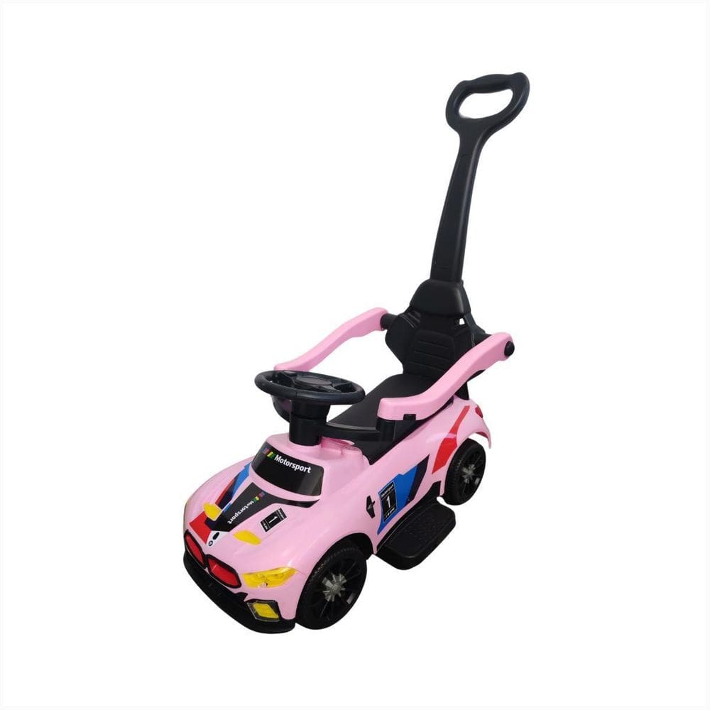 Carrinho Passeio Infantil Rosa Com Haste Empurradora Luz Led
