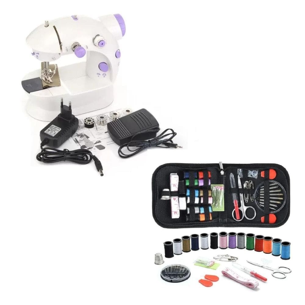 Mini Máquina De Costura Com Kit De Linhas Com 27 Itens