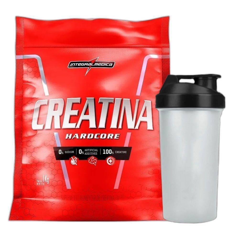 Kit Creatina Hardcore Pouch 1Kg Coqueteleira Integralmedica