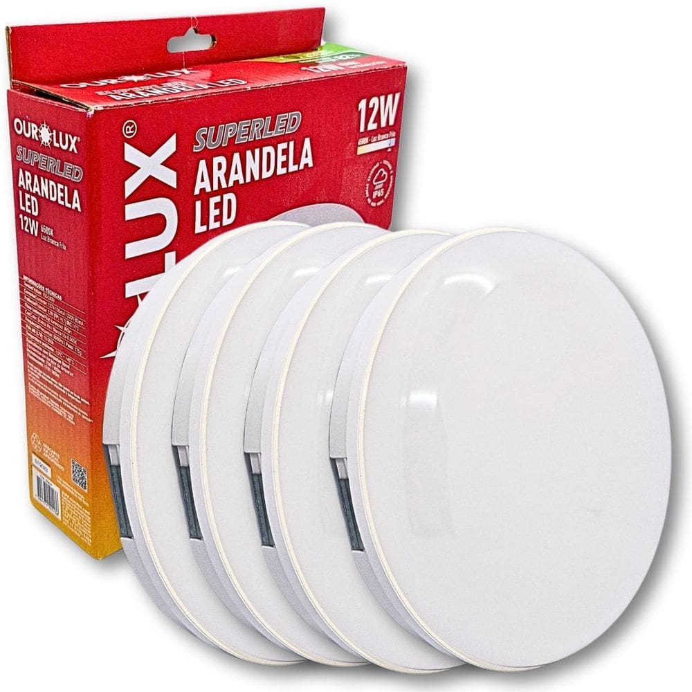 Kit 4 Luminárias Superled Arandela 12W 6500K Branco Frio