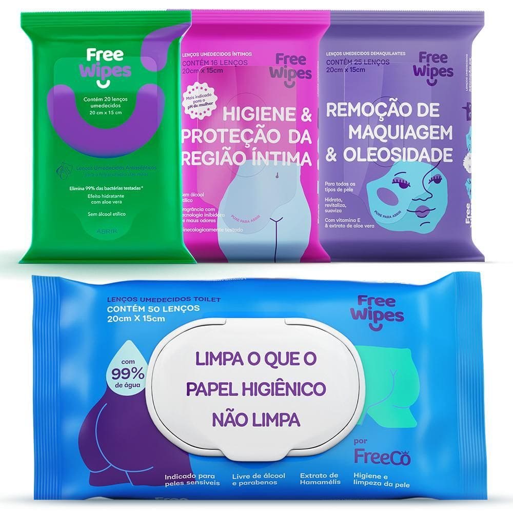 Free Wipes Antisséptico, Íntimo, Nº2 E Demaquilante Kit