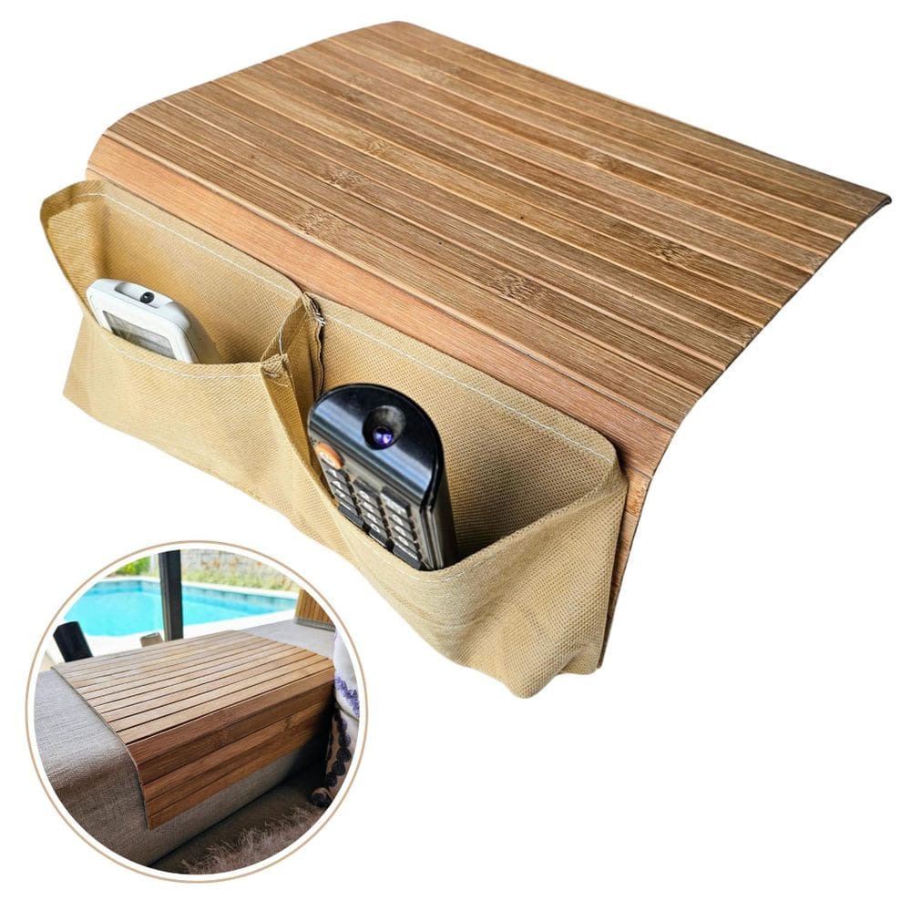 Kit 2 Esteira Braço De Sofá Bambu Com Bag Suporte Controle