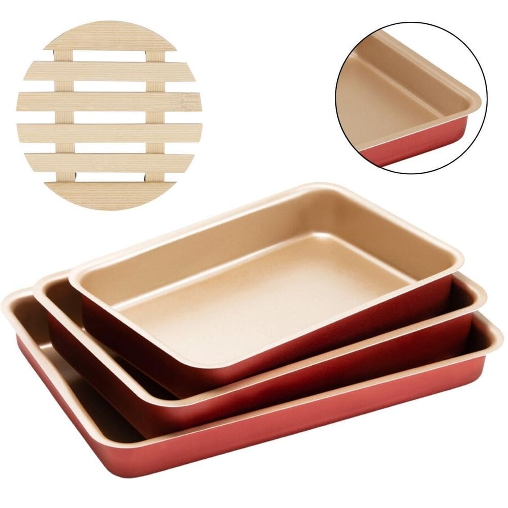 Jogo Forma Retangular 03 Pçs Antiaderentes + Descanso Panela