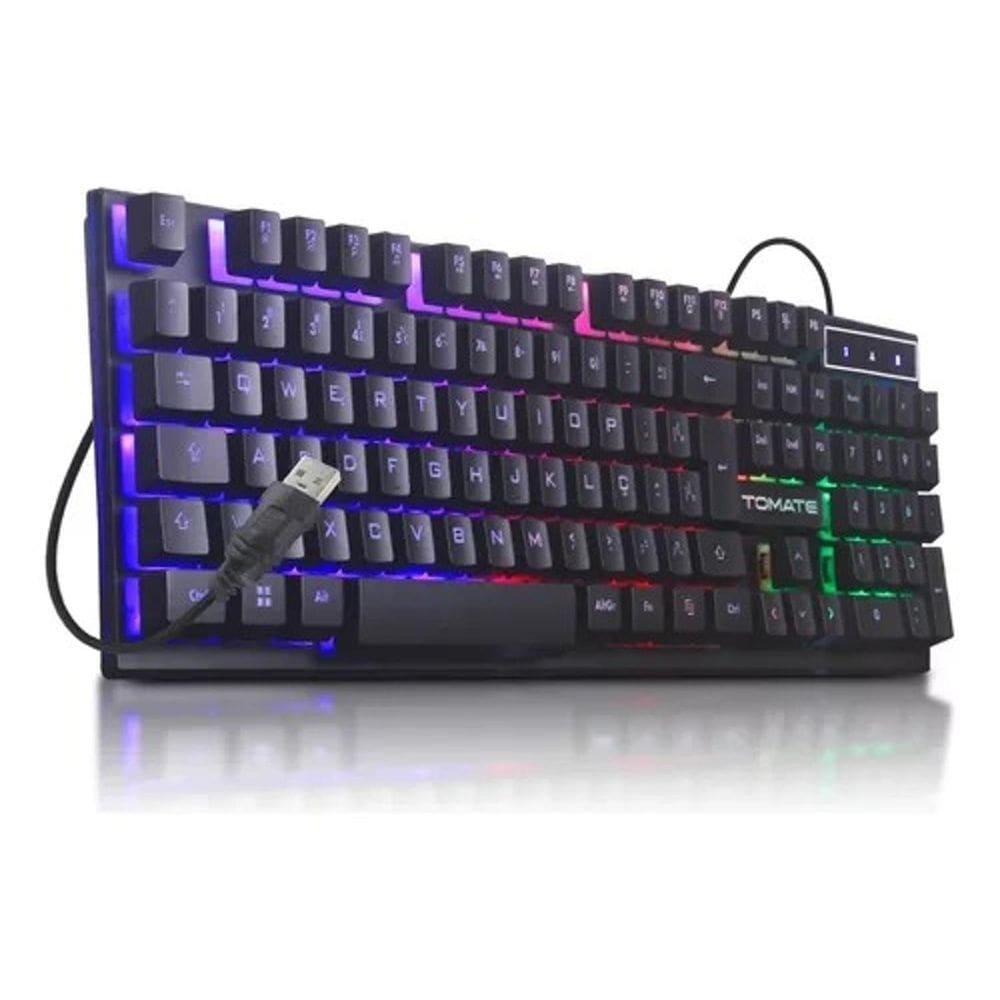 Teclado Usb Gamer Semi Mecânico Led Rgb Computador Tomate