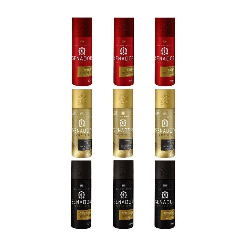 Kit Desodorante Senador 3 Classic + 3 Gold + 3 Seduction
