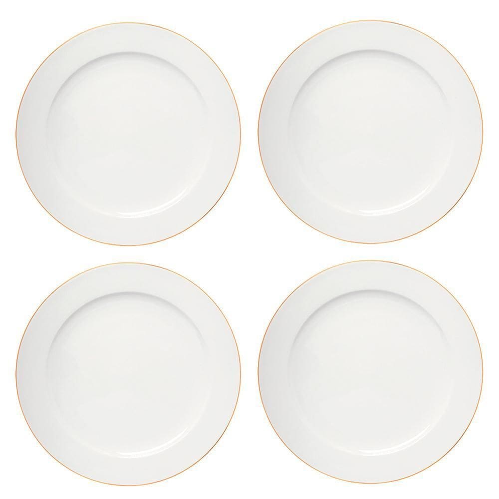 Pratos De Porcelana Rasos Royal Fio De Ouro 27Cm 4 Peças