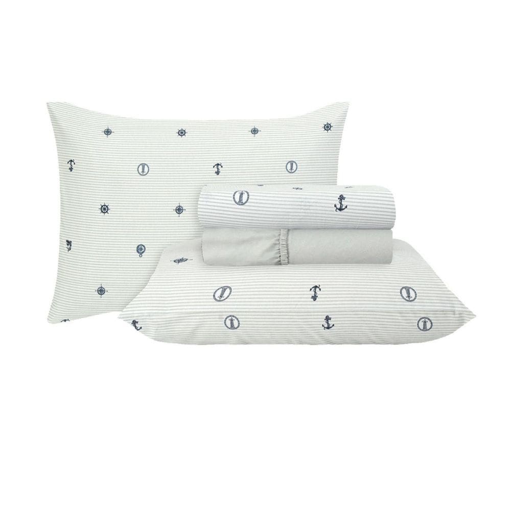 Jogo De Cama Casal Sultan 180F Sonhare Prata Náutico 4 Peças