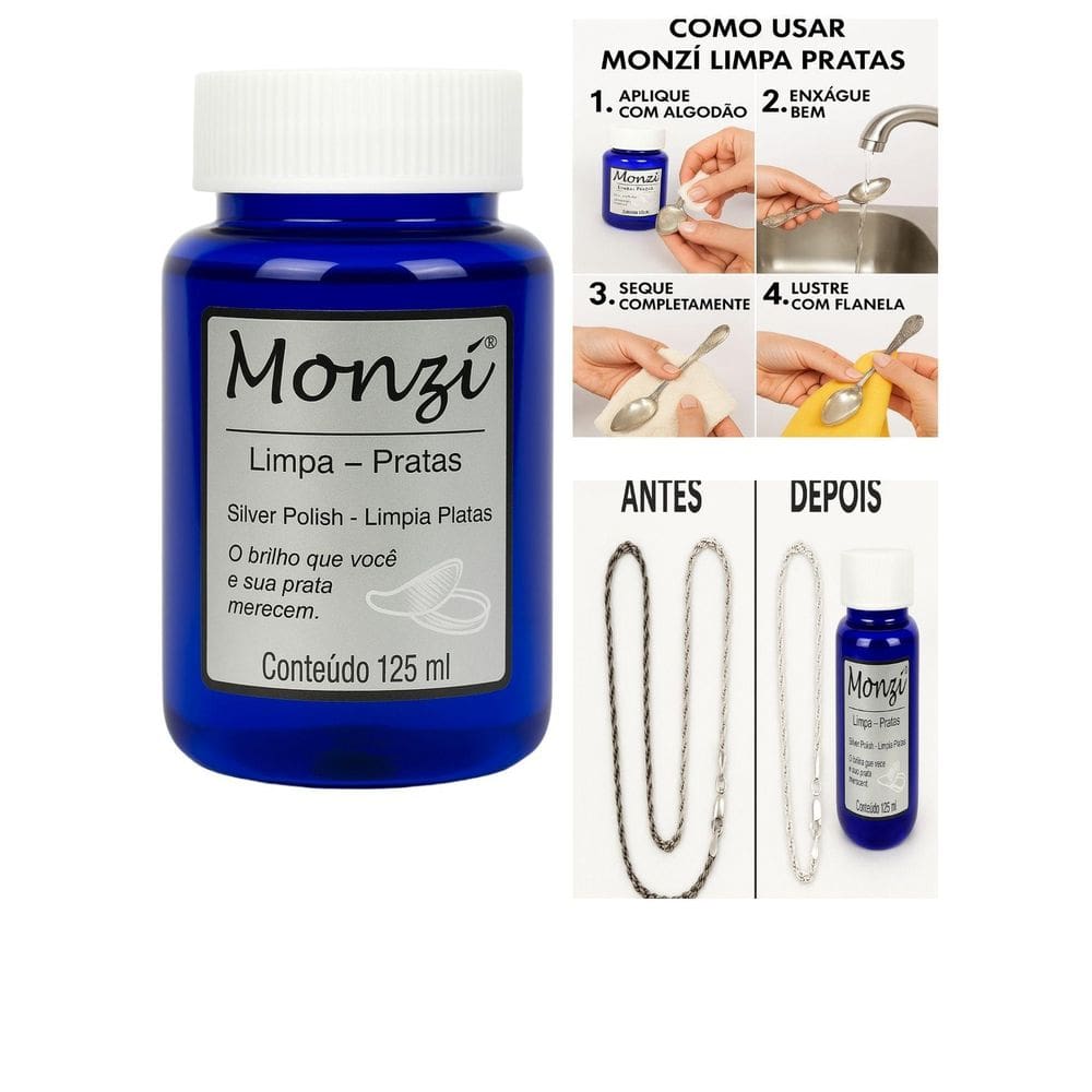 Limpa Prata 925 Monzi 125Ml Liquido Limpeza Jóia Corrente
