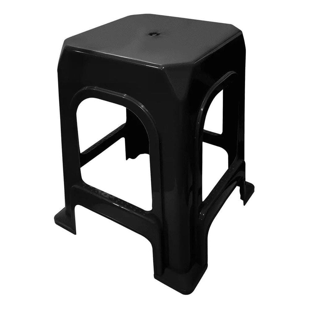 Banqueta Banco Plástica Reforçada Suporta 182Kg Preta