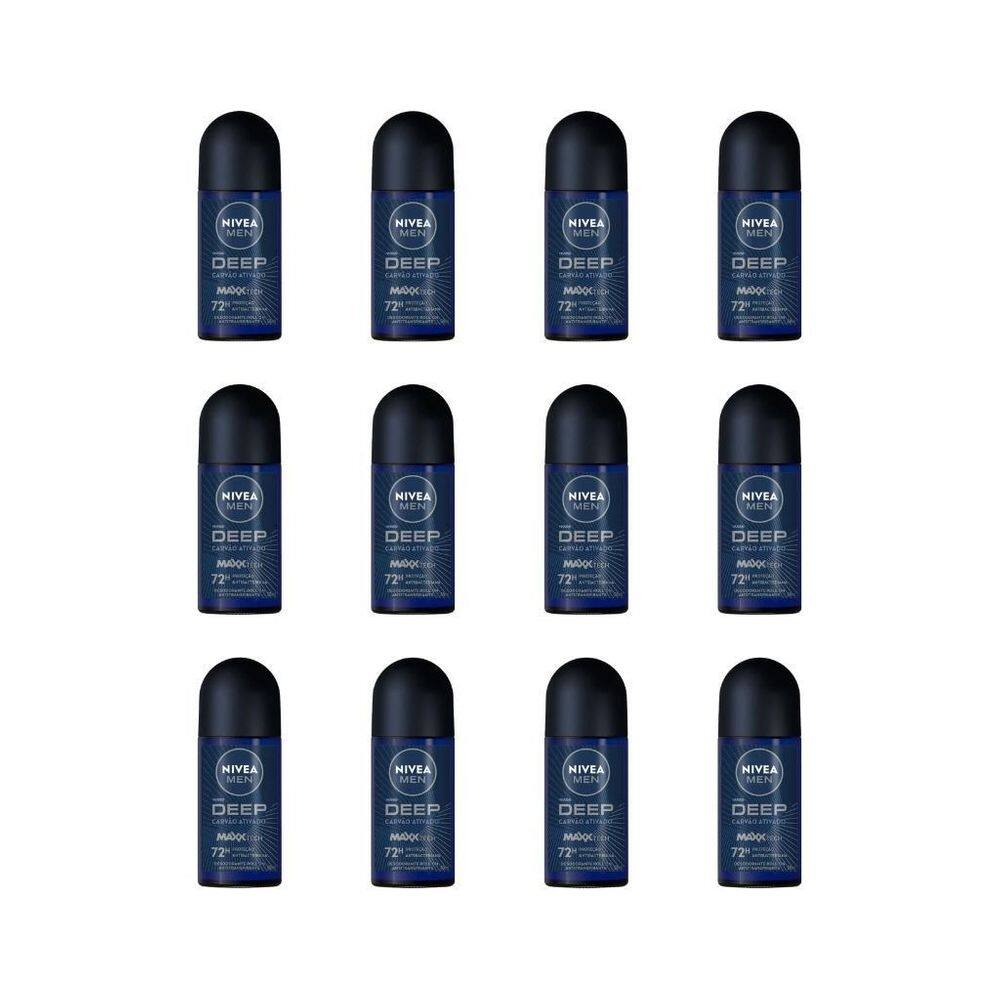 Desodorante Roll-On Nivea 50Ml Men Deep Carvao Ativado-12Un