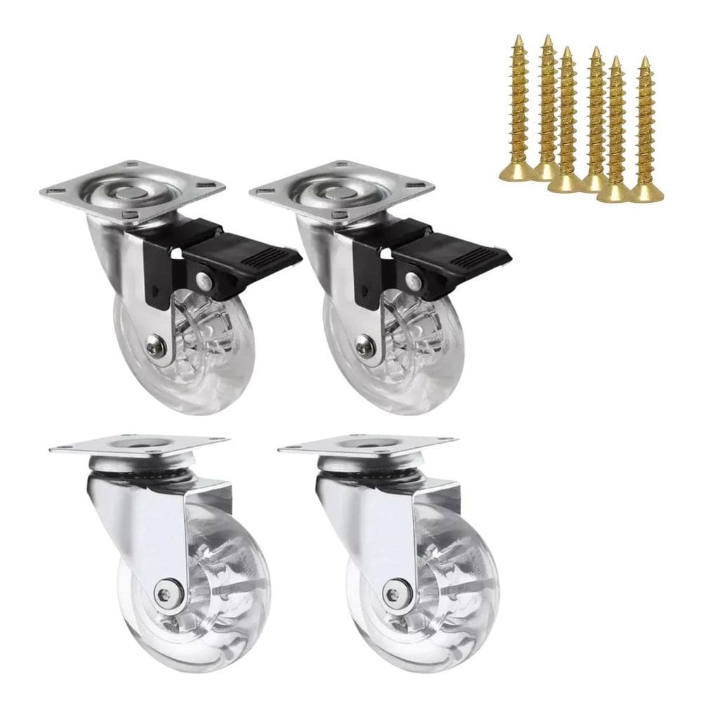 Kit 4 Rodízio Giratório Gel Rodinha Silicone 50Mm Parafusos