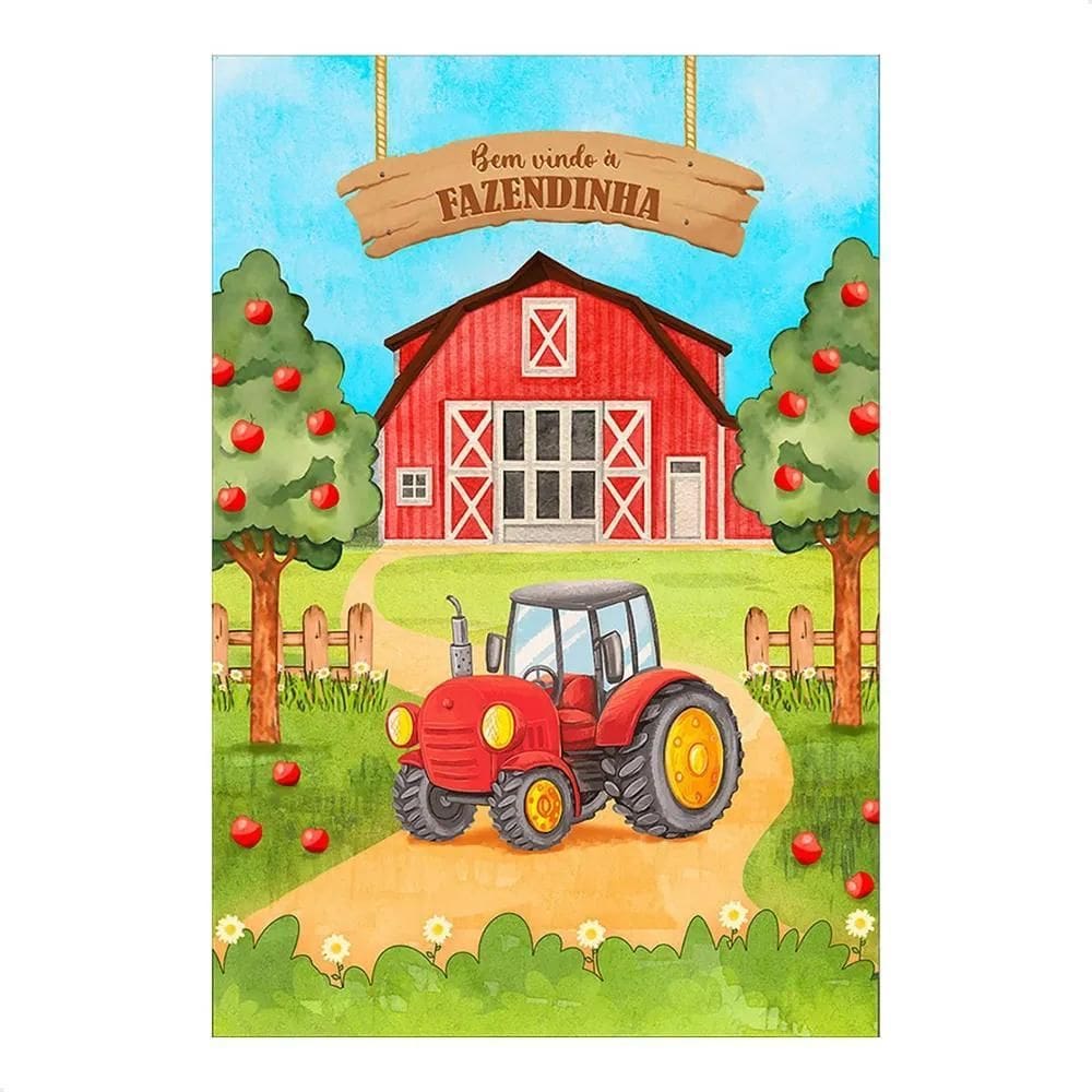 Painel De Festa Retangular Aniversário Fazendinha Aquarela