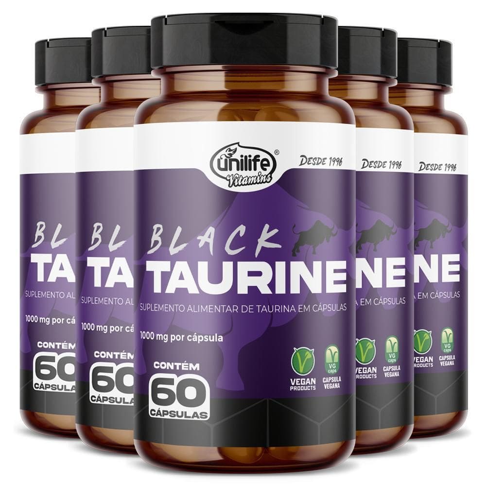 Kit 5 Taurina Black Unilife 60 Cápsulas