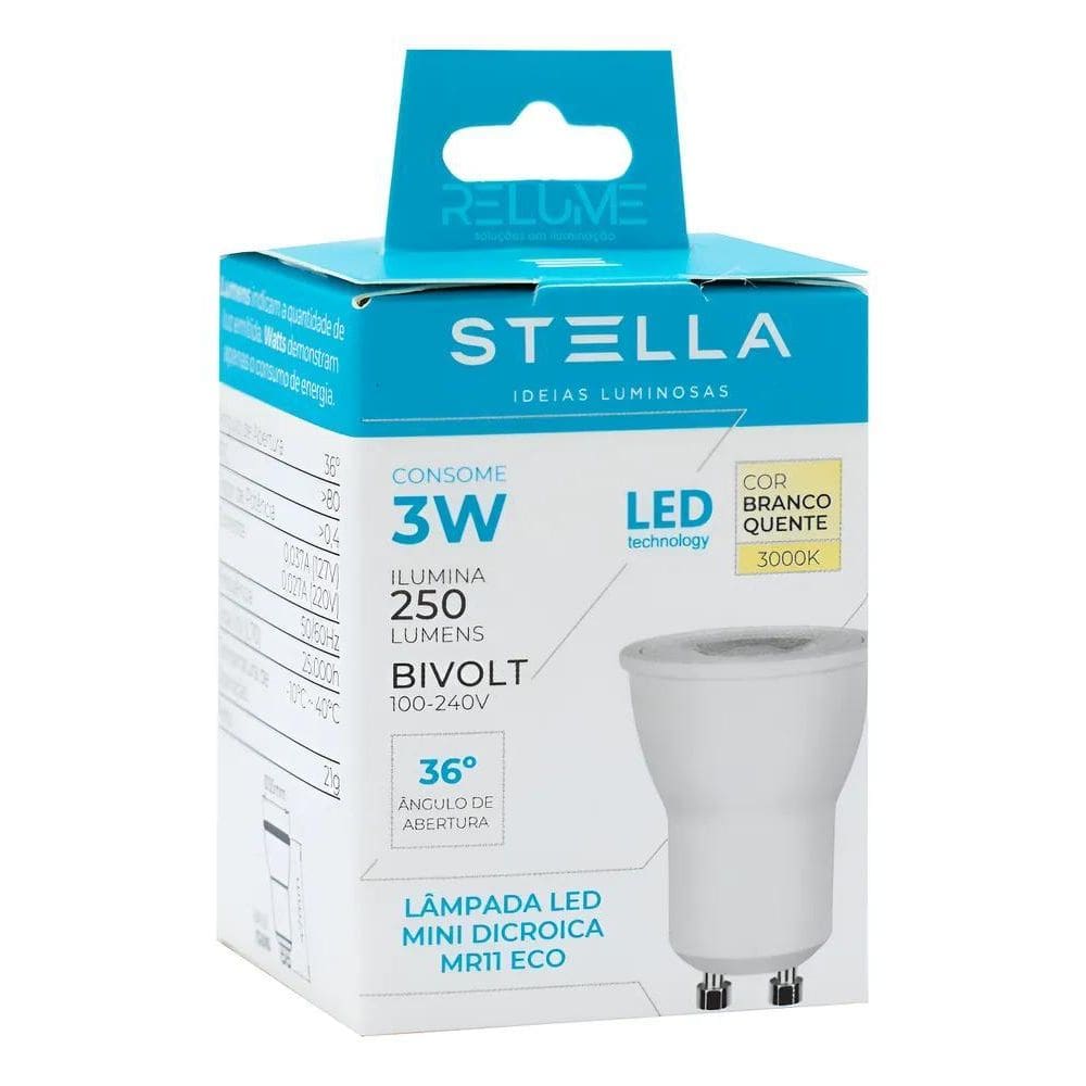 Lâmpadas Mini Dicroica Led Mr11 Gu10 Branco Quente 3000K