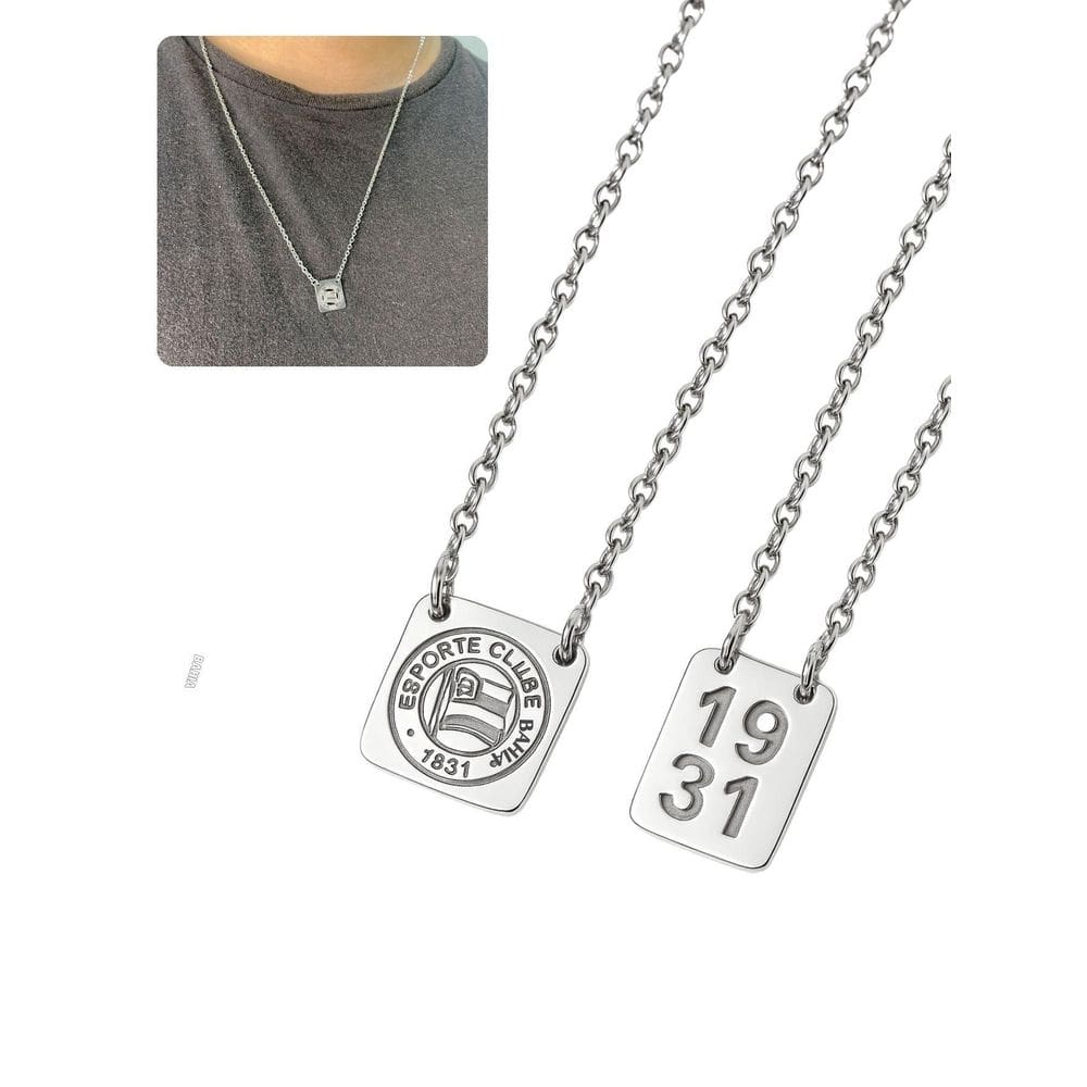 Cordão Colar Escapulário 60Cm Prata Unissex Time Pingente