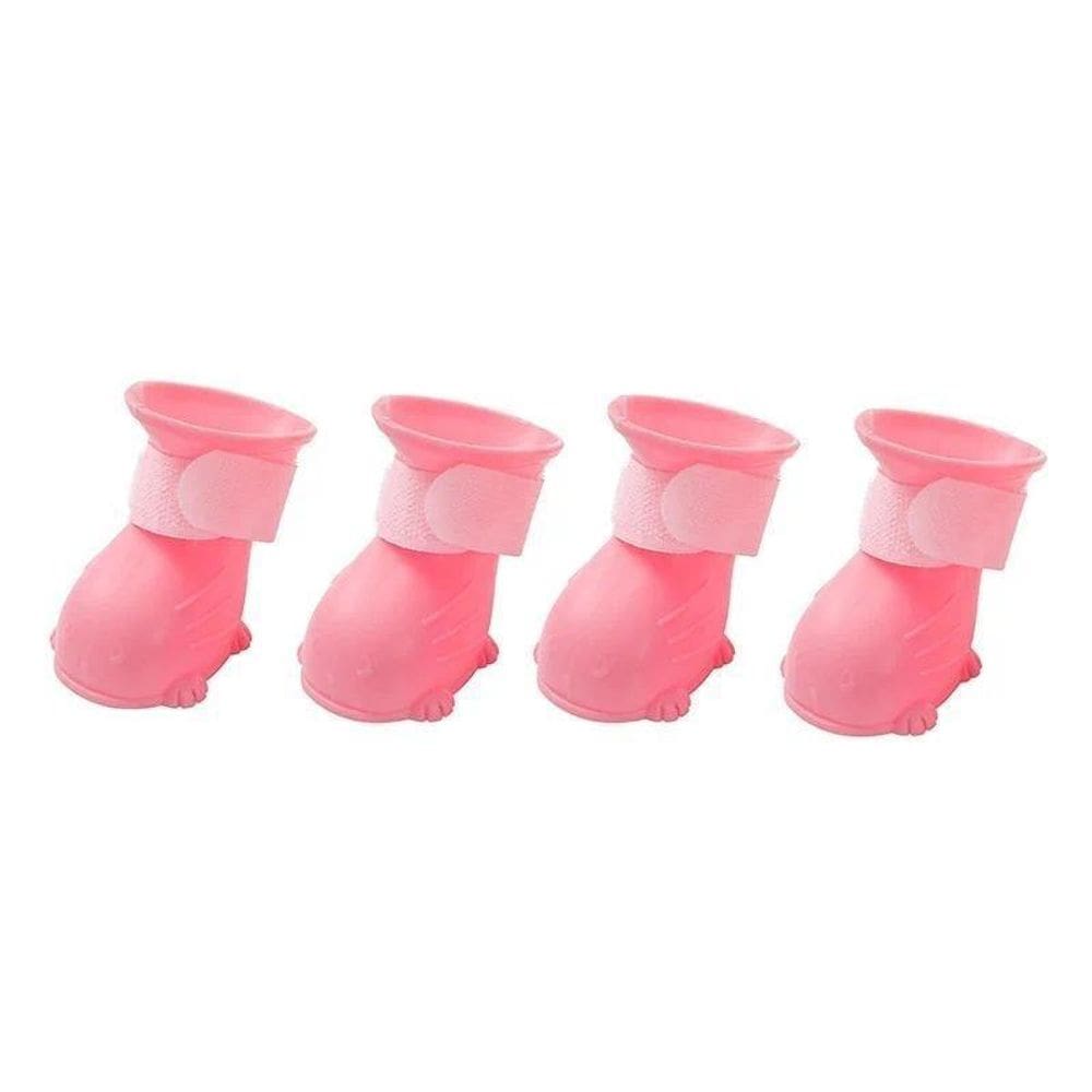 Botinha Para Pet Cão E Gato De Silicone Impermeável Cor Rosa
