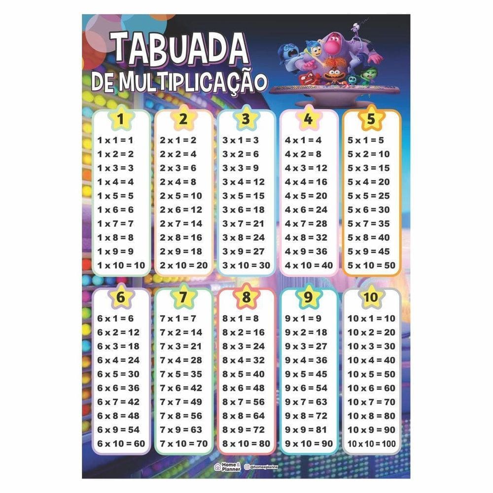 Tabuada De Multiplicação - Divertidamente - Home E Planner