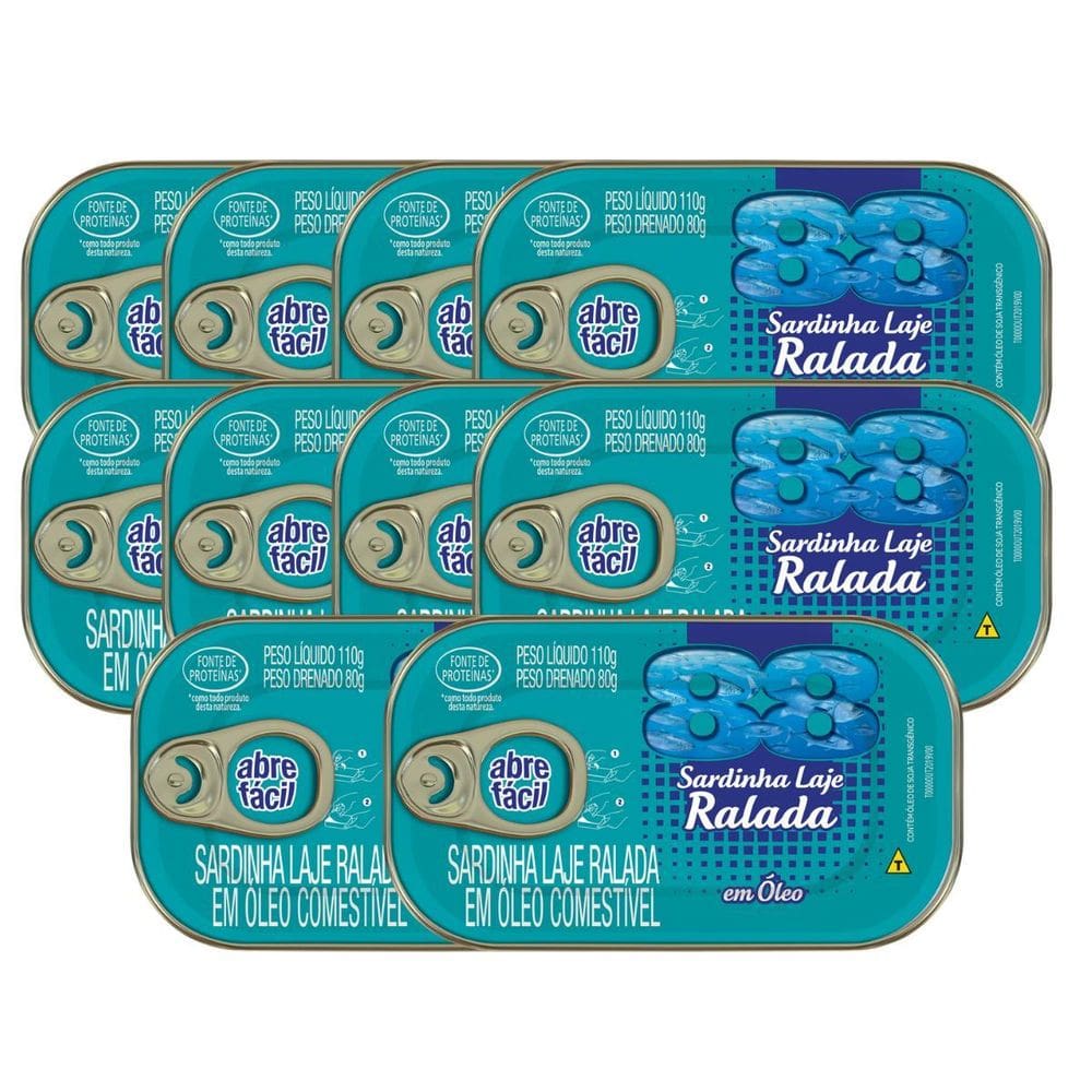 Kit Com 10 Sardinha Laje Ralada Em Óleo 88 Lata 80G