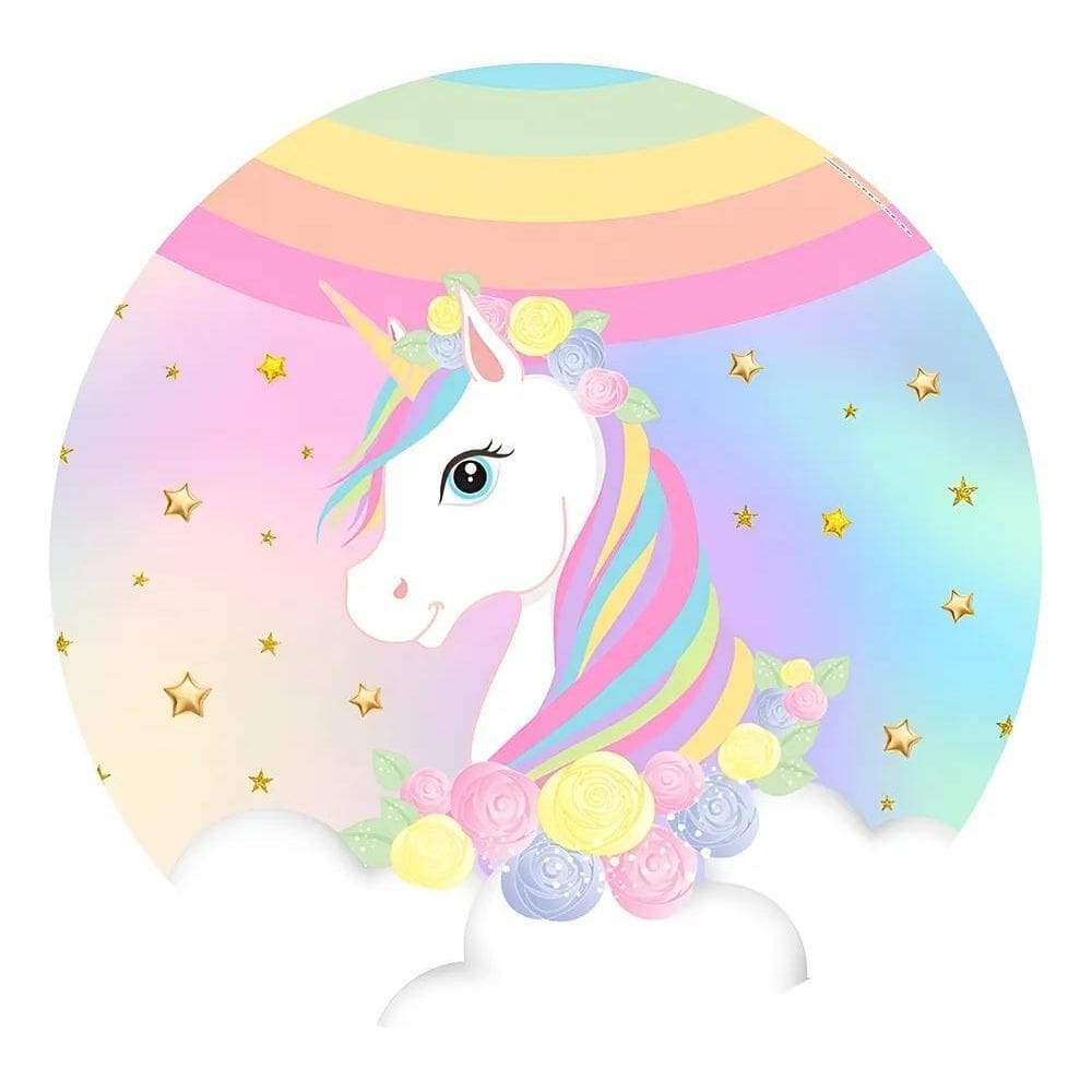 Painel De Festa Redondo Decoração De Aniversário 1,5 Unicórn
