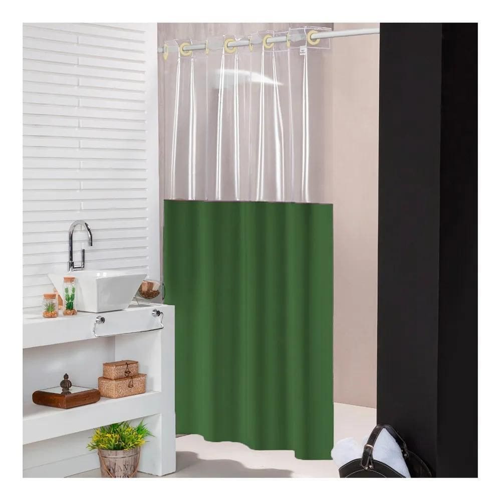 Cortina Para Box Banheiro Impermeável Antim Cortina Box Verd