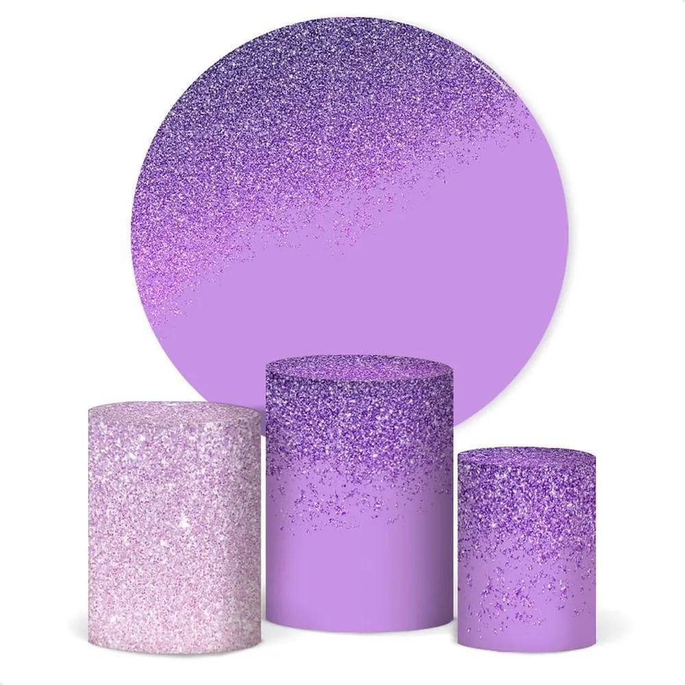 Painel De Festa E Capa Cilindro Decoraçã Glitter Roxo Degrad