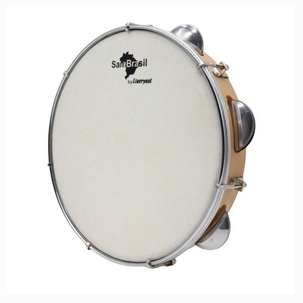 Pandeiro Liverpool Sambrasil Pele Animal 10 Amadeirado