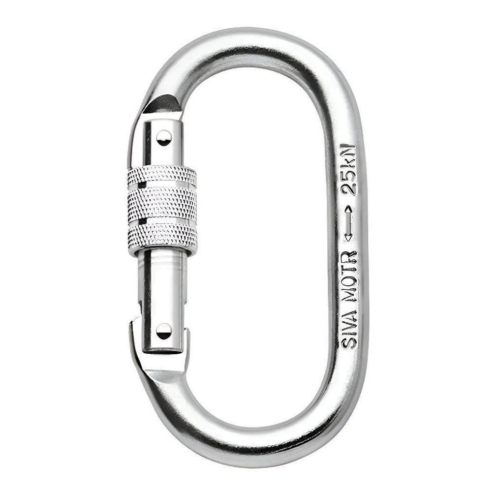 Fecho Gancho Mosquetão Oval Aço Trava Rosca 25Kn Alpinismo