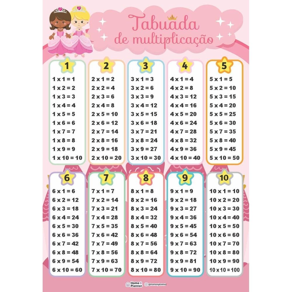 Tabuada De Multiplicação - Princesas - Home E Planner