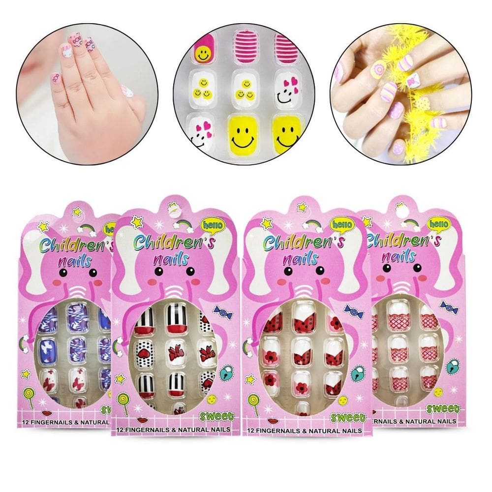 Kit 48 Unhas Postiças Infantil Colorida Autocolante Criança