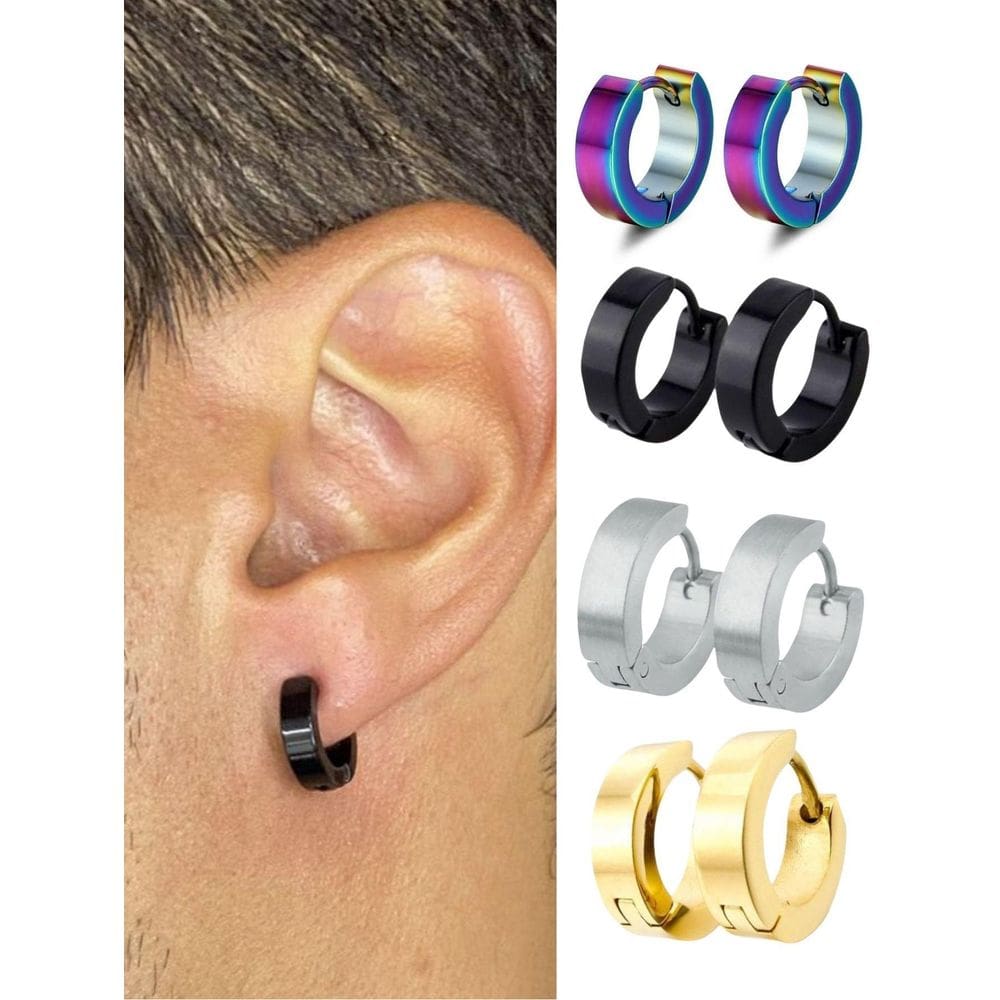 Kit 4 Brinco Argola Lisa 10Mm Unissex Furta Cor Preto Prata