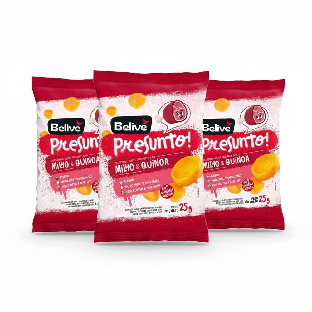Kit 3 Salgadinho Sabor Presunto C Milho E Quinoa 25G Belive