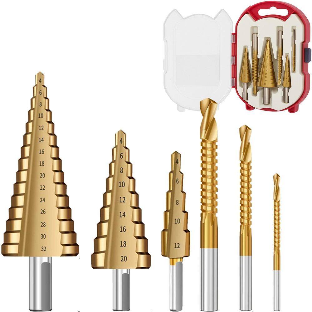 Kit 6 Brocas Titânio Escalonada Corte Lateral Aço Hss Dremax