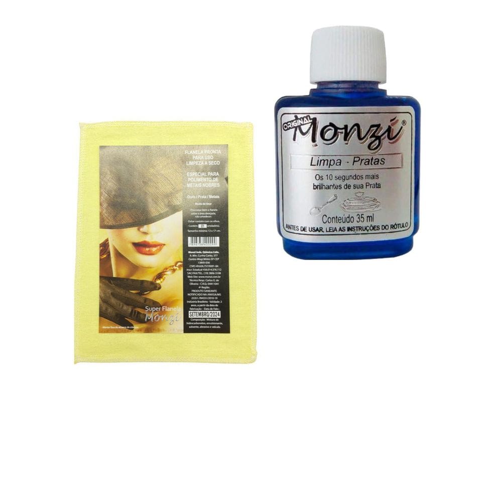 Kit 1 Limpa Pratas Monzi Azul 35Ml + 1 Flanela Mágica